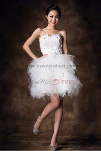 Feathers Above Above Knee Tiered Glamorous Strapless Tulle Homecoming Dresses nm-0079