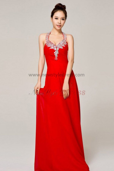 Halter Crystal red Chiffon Elegant prom dress np-0137