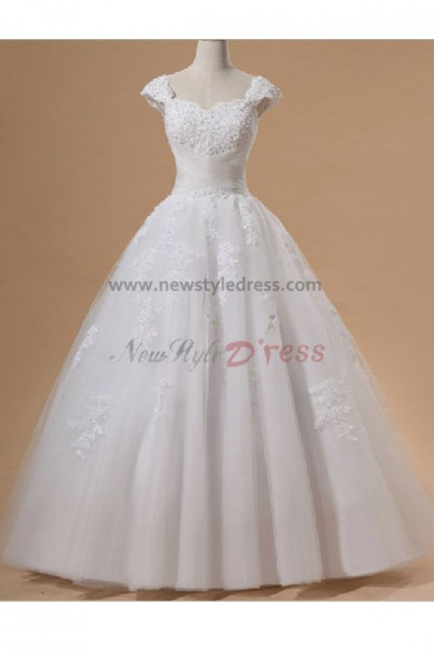 Lace Up Scalloped ball gown Elegant Floor-Length Lace Organza Hand-beading Wedding Dresses nw-0091