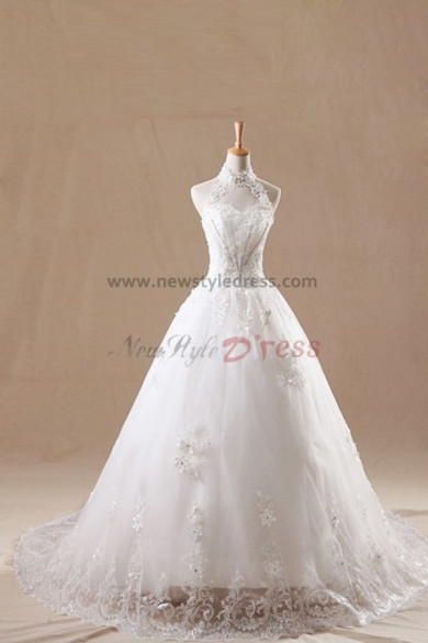 High-end Sweetheart Chest Appliques Chapel Train lace wedding dresses Chest With beading nw-0127
