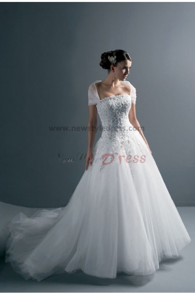Hot Sale Strapless Chest Appliques Sweep Train Spring wedding dresses nw-0136