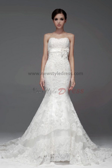 Ivory Lace Mermaid Wedding Dresses Cathedral Train beading nw-0112
