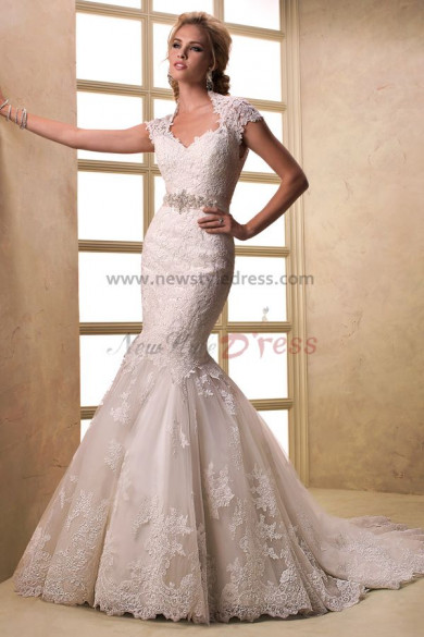 Latest Fashion Mermaid lace Appliques Glamorous Train wedding dresses with Wraps nw-0195