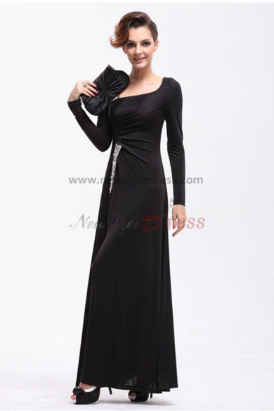 Long Sleeves Black slit Split Front evening Dresses np-0207