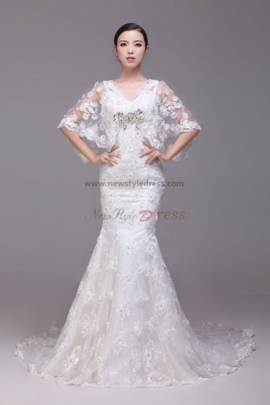 Mermaid Lace Latest Fashion Button Wedding Dresses with flower cape nw-0177