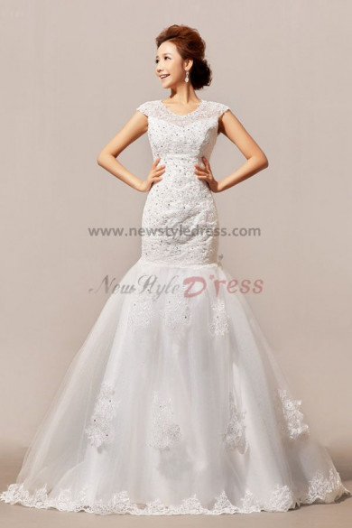New Arrival Lace Sequins Mermaid Chapel Train Jewel Crystal Wedding Dresses nw-0062