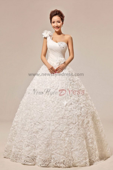 New Style One Shoulder A-Line ball gowns Handmade flower Wedding Dresses nw-0059