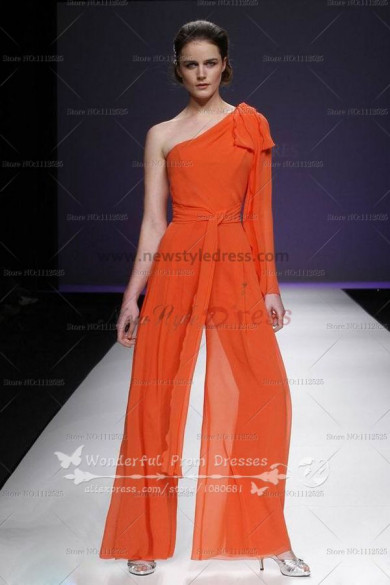 Orange One Shoulder spring Popular pants sets prom dress nmo-094