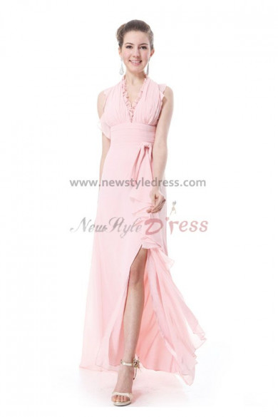 Pink Chiffon Halter Split Front New Style  Prom Dresses np-0194