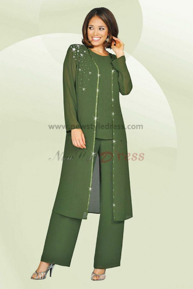 Sage Three Piece mother of the bride pants suits with long jacket nmo-038