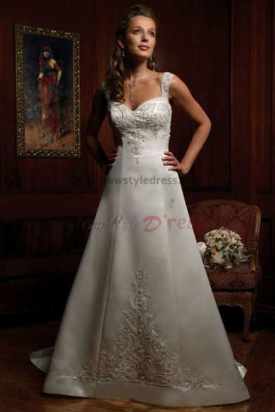Sashes With Glass Drill Chest Appliques a-line Satin wedding dress nw-0215