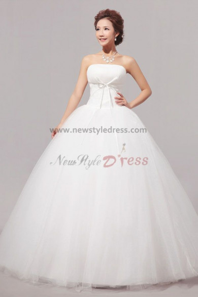 Simple Ball Gown Tulle White Floor-Length Wedding Dresses nw-0051