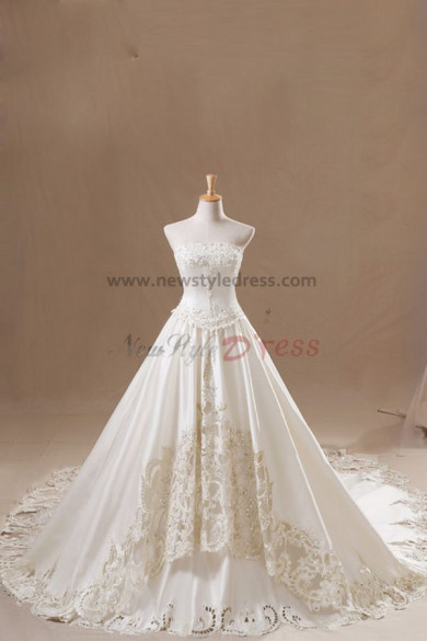 Strapless Elegant A-Line Appliques Royal Train wedding dresses nw-0128