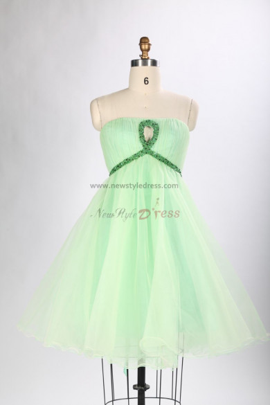 Strapless Green A-Line Under $100 Cocktail Dresses with Bottom Design Ruched nm-0156