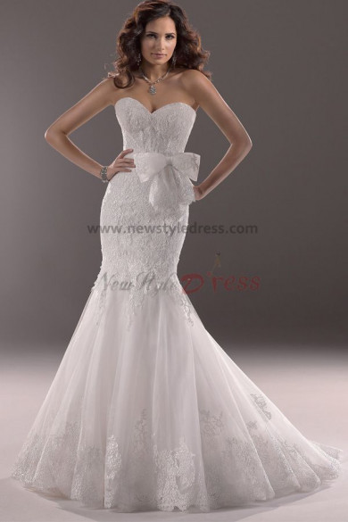 Sweetheart Mermaid lace Appliques Classic wedding dresses Waist With a bow nw-0186