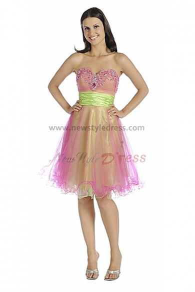 Pearl Pink Sweetheart Ruched Hand beading Gorgeous Homecoming Dresses nm-0202