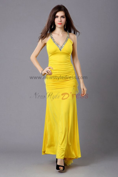 Sweetheart Yellow Sequins Neckline Draped Glamorous evening dresses np-0333