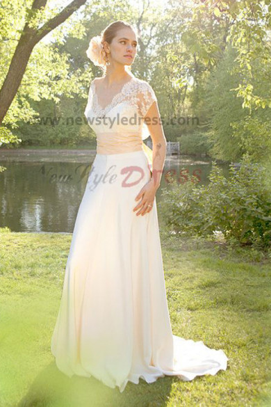 V-neck Classic Simple Beach wedding dress Sashes With lace nw-0250