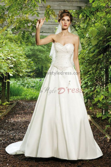 a line Sweetheart Beaded Brush Train Chest With beading wedding dress nw-0239
