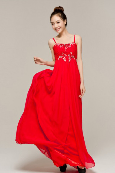 Spaghetti Chest With beading Glass Drill red Length Prom Dresses nm-0135