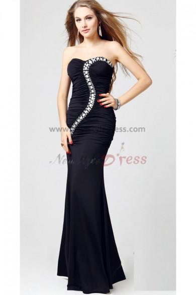 black Tight Satin Strapless Chest With beading Sexy Simple evening gown np-0297