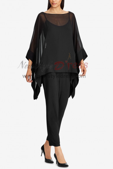 Black Chiffon Women Overlay Top pants suit Evening wear nmo-394