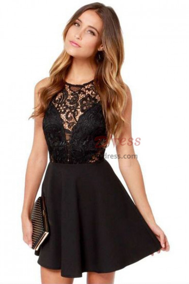 Black lace Sexy Above Knee Homecoming Dresses nmo-355