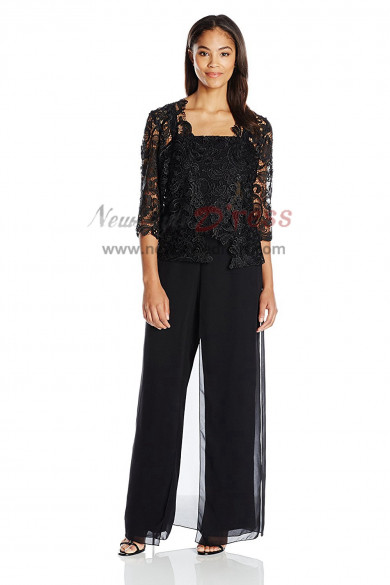 Black Venice lace Outfit Mother of the bridal pantsuits nmo-413