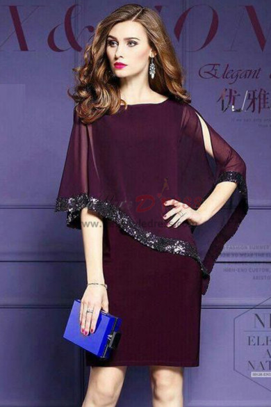 Burgundy Modern left leaning short dresses with Sequins nmo-312