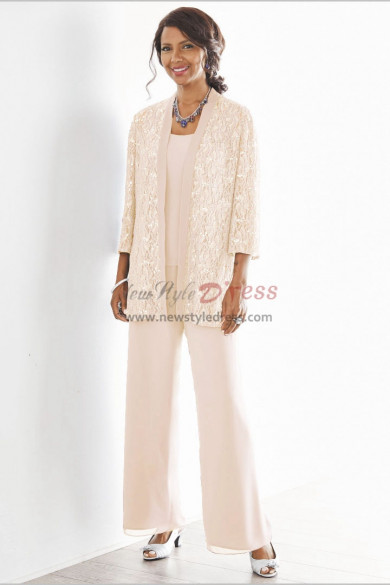 Champagne Mother of the bride pant suits dresses Elastic waist Spring Women pants outfit nmo-533