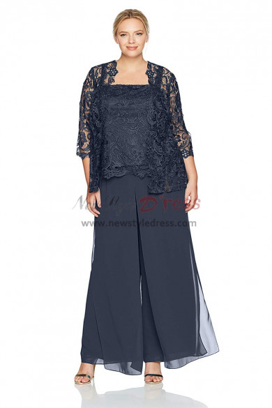 Charcoal larger size lace Mother Of The Bride dress Pant Suits nmo-485