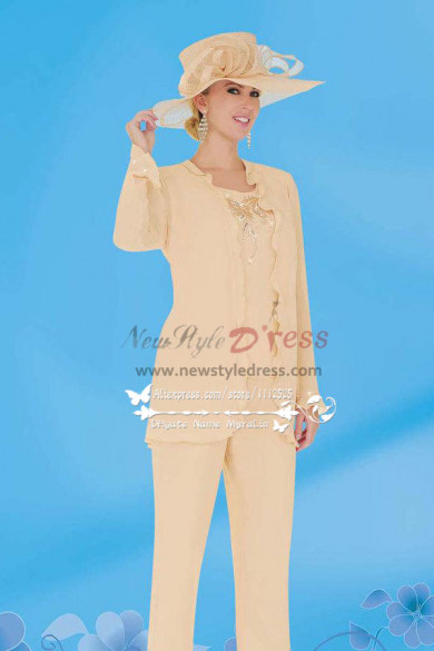 Chiffon Mother of Bride Pant Suit Long Sleeve Formal Trousers set wedding outfit nmo-248