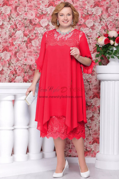 Plus size Red Mother of the bride dress Comfortable Chiffon nmo-559