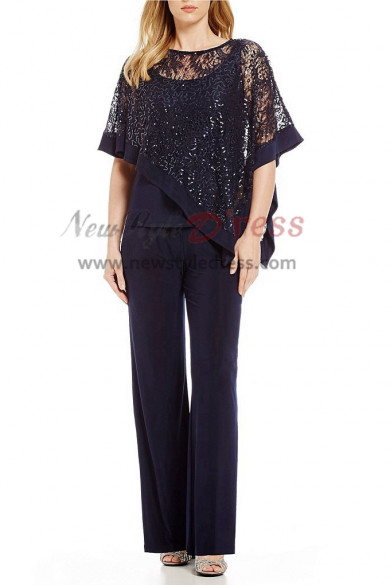 Dark navy Sequins Lace Overlay Top Trousers set Mother special occasion wear nmo-403