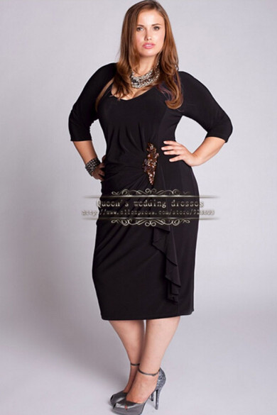 Plus Size 3/4-length Sleeves Glamorous Mother of the bride dress cms-032