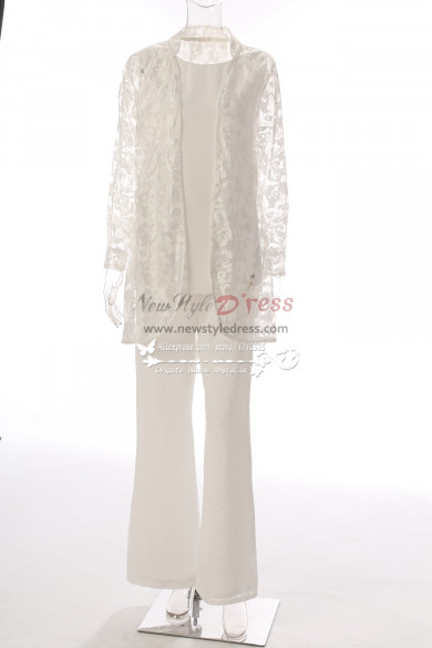 Elegant Ivory Lace Mother of the bride pant suits with jacket 3PC Outfit MT0017009