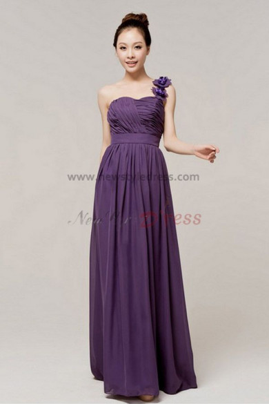 Grape One Shoulder Chest With Pleats Empire prom dress Sashes with flower np-0143