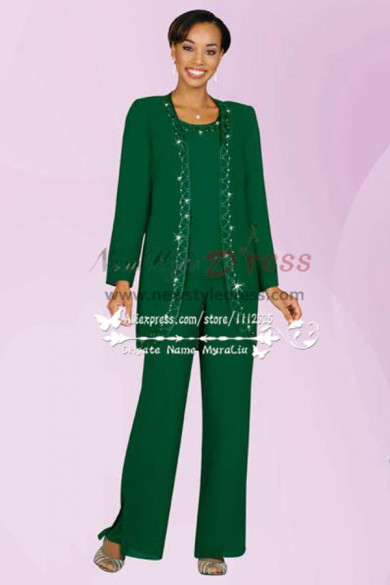 Green Three piece mother of the bride pants suit with jacket nmo-192