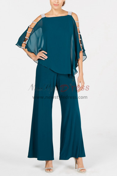 Greenblack Hunter Two piece Mother of the bride pantsuits Overlay Top Trousers set New arrival nmo-380