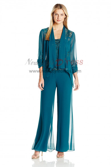 Greenblack Hunter Mother of the bride pant suits Chiffon Three piece Outfits nmo-411