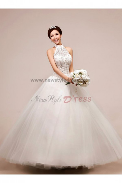 Halter Chest with beading Tulle Organza Ball Gown Floor-Length Chest Appliques Wedding dresses nw-0048