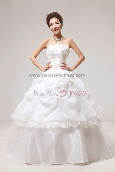 Handmade flower Tiered Ruffles Ball Gown White Gorgeous Floor-Length wedding Dresses nw-0052