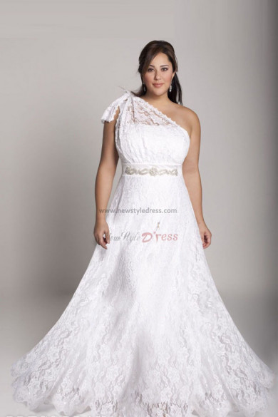 lace One Shoulder a line Plus Size Glamorous wedding gowns nw-0272