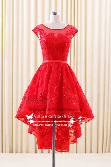 Lace Homecoming desses high low Red A-Line short dress