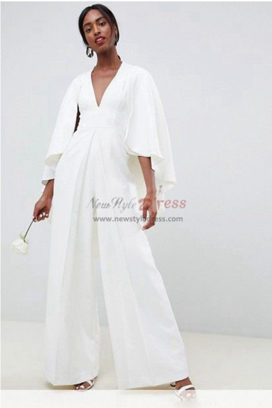 length Sleeves Bridal Jumpsuits  dresses With Cape wps-133