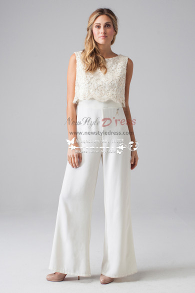 Lovely lace bridal jumpsuit sposa pantaloni with vest wps-022