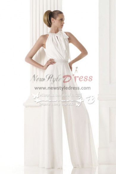 Modern bridal Wedding dresses pantsuits white chiffon jumpsuit wps-077