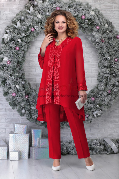 New Arrival Red Mother of the Bride Pant suits  With Jacket 3PC Trousers Set,Trajes de mujer nmo-845-3