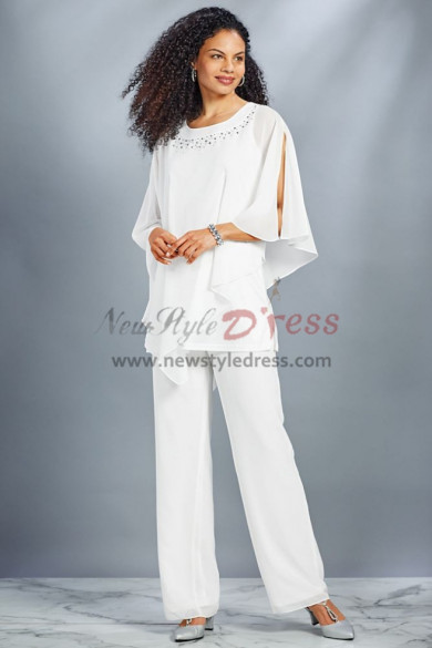 New style Mother of the bride Pant suit White Chiffon Beach wedding Trouser outfit nmo-437
