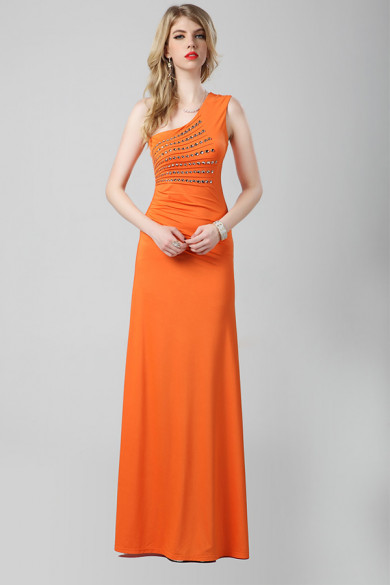 New Arrival Orange One Shoulder Oblique band Popular Prom Dresses np-0296